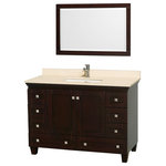 Wyndham Collection - Acclaim 48" Espresso Single Vanity, Ivory Marble Top, Um Sq Sink, 24" - Sublimely linking traditional and modern design aesthetics, and part of the exclusive Wyndham Collection Designer Series by Christopher Grubb, the Acclaim Vanity is at home in almost every bathroom decor. This solid oak vanity blends the simple lines of traditional design with modern elements like square undermount sinks and brushed chrome hardware, resulting in a timeless piece of bathroom furniture. The Acclaim is available with a White Carrara or Ivory marble counter, porcelain sinks, and matching Mrrs. Featuring soft close door hinges and drawer glides, you'll never hear a noisy door again! Meticulously finished with brushed chrome hardware, the attention to detail on this beautiful vanity is second to none and is sure to be envy of your friends and neighbors!