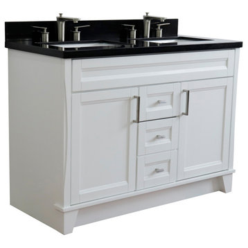 48" Double Sink Vanity, White Finish With Black Galaxy Granite