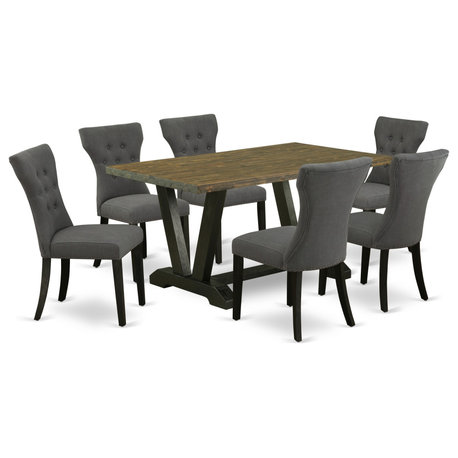 V676Ga650-7, 7-Piece Dining Set, 6 Chairs and Table Hardwood