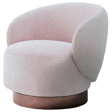 Swiveling Barrel Accent Chair, Comfortable Padded Seat and Curved Backrest, Pink