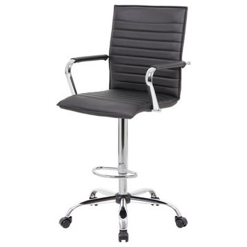 Boss Office Modern Ribbed Back Adjustable Sit-Stand Stool in Black