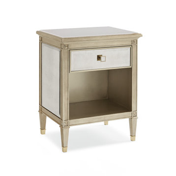 You'Re A Beauty, Silver Leaf And Antique Mirror Nightstand With Open Storage