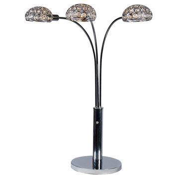 Arya 33" Modern Arcing 3 Light Table Lamp, Round Crystal Accents Chrome