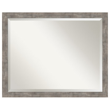 Marred Pewter Beveled Wood Wall Mirror 30.5 x 24.5 in.
