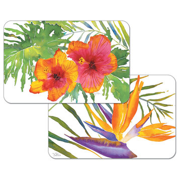 Vinyl Plastic Placemats  Floral Tropical Paradise Set of 4