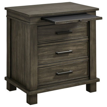 A-America Glacier Point 3 Drawer Solid Wood Charger Nightstand in Gray Stone