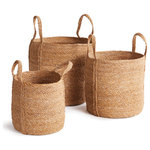 Napa Home & Garden - 3-Piece Seagrass Round Basket Set With Long Handles - Seagrass is supple, not stiff. Naturally beautiful in color and texture. A simple way to add a casual look to any space.