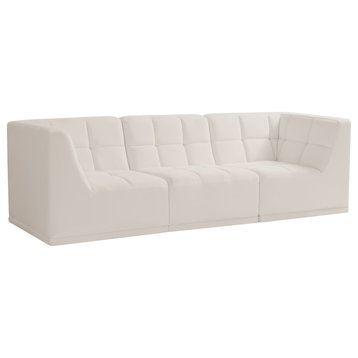 Relax Velvet Upholstered 3-Piece Modular Sofa, Cream