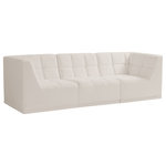 Meridian Furniture - Relax Velvet Upholstered 3-Piece Modular Sofa, Cream - Bolster a contemporary vibe in your living room with this Relax cream modular sofa. Soft cream velvet upholstery offers delicate comfort, making this sofa cozy for anyone who sits in it. Biscuit tufting gives this sofa texture and a modern style, adding extra comfort and elegance to your living space. It's modular design allows you to create infinite configurations, making it a versatile piece to add to your home. A latch underneath the sofa makes it easy to attach to other pieces.
