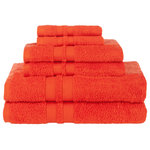 Blue Nile Mills - Pure Cotton 6-Piece Bathroom Towel Set, Tangerine - Description: