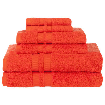Pure Cotton 6-Piece Bathroom Towel Set, Tangerine