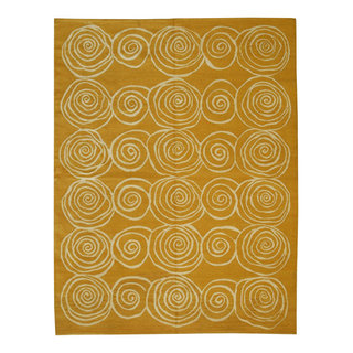 EORC Gold Handwoven Wool Flat Weave Rug 8' x 12', Rectangular 8' x 12 ...