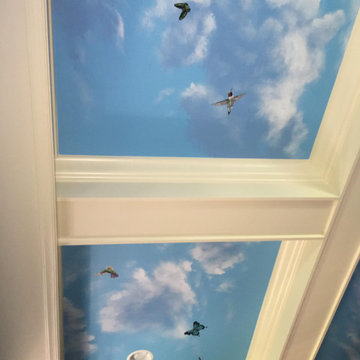 Sky Ceiling with Butterflies and Birds Mural, hand painted by Tom Taylor