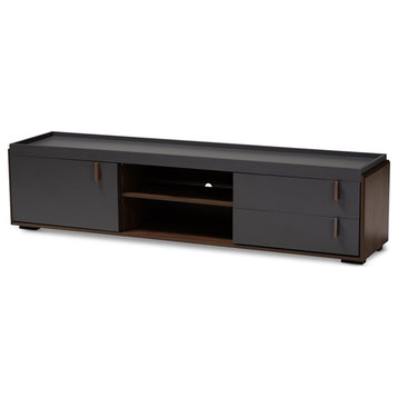 Bowery Hill Modern Wood TV Stand for TVs up to 78" with 2-Drawer in Gray/Walnut
