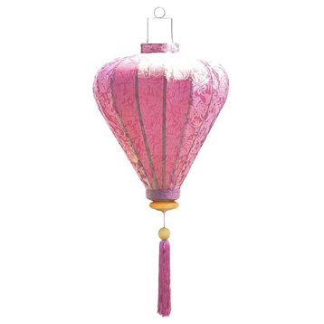 Silk Lantern - Vietnamese Balloon Lamp, Pink, 10.5"w X 14"h (27" Overall), No Li