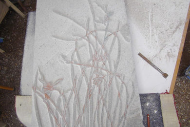 décoration extérieure en pierre de lave blanche, pierre de Menet, Cantal, France
