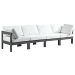 Meridian Furniture - Nizuc Water Resistant Patio Modular Straight Sofa, White, 4-Piece: 2 Armless Chair, 2 Corner Chair, Dark Gray Aluminum Frame - Pick and choose your favorites from the Nizuc collection to create a modular seating group the whole gang will enjoy. The sturdy aluminum frame provides dependable support for friends and family as they relax and unwind, and the resilient white water resistant fabric stands up to the elements without losing its beautiful demeanor, so you can count on it lasting for the long haul. Latches beneath these seating pieces help you easily attach them to one another for convenient setup.
