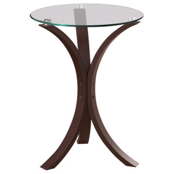 Benzara BM160136 Contemporary Glass Top Metal Accent Table, Brown & Clear