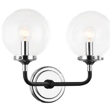 Particles Double Wall Sconce, 2-Light, Black, Chrome, 11"H (W58202CHCL 305UT5K)