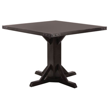Benzara BM206235 Square Dining Table with Pedestal Base and Metal Accents, Brown
