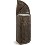 The Basket Lady - Corner Wicker Trash Basket with Metal Liner - Hand-woven from natural rattan over a sturdy frame, this trash basket's pie-shape is perfect for smaller kitchens while still fitting a 13-gallon trash bag.