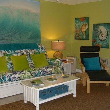Retro Beach Style Cottage Decorating Ideas with White Futon