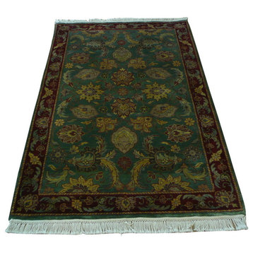 Hand-Knotted Agra Oriental Rug Sage Green, 4x6