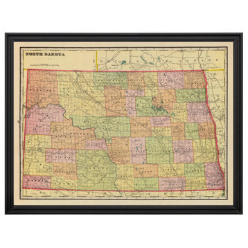 South Dakota Map 1909 - Vintage Art Framed Print of South Dakota, Brown Frame
