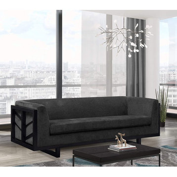 Elegant Sofa, Lattice Espresso Finished Frame & Black Seat With Shelter Arms