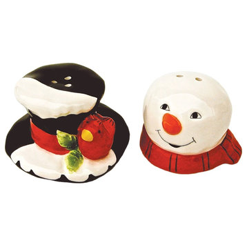 Snowman Head and Frostys Hat Salt and Pepper Shaker Set Ceramic
