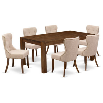 East West Furniture Lismore 7-piece Wood Dining Set in Walnut/Light Tan