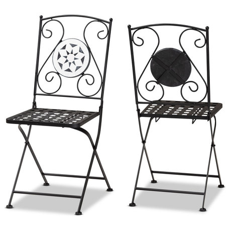 Beatrice Contemporary Black Finished Metal 2-Piece Outdoor Dining Chair Set