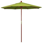 March Products - 7.5' Wood Umbrella, Macaw - The classic look of a traditional wood market umbrella by California Umbrella is captured by the MARE design series.  The hallmark of the MARE series is the beautiful 100% marenti wood pole and rib system. The dark stained finish over a traditional marenti wood is perfect for outdoor dining rooms and poolside d-cor. The deluxe push lift system ensures a long lasting shade experience that commercial customers demand. This umbrella also features Sunbrella fabrics, which are built on a foundation of solution-dyed acrylic yarn, the most resilient and solid material for prolonged sun exposure, to offer even longer color retention rating than competing material sources.