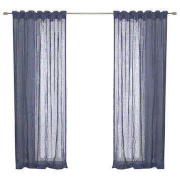 French Linen Back Tab Curtain, Indigo, 52"x84"