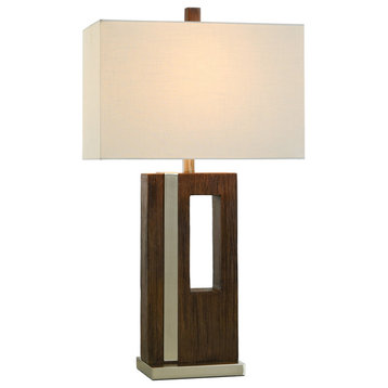 Hudson Silver Table Lamp Brushed Brown Polyresin Cut Out Body White Shade