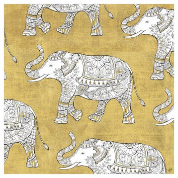 "Color my World Elephant Pattern Gold" Paper Print by Daphne Brissonnet, 20"x20"