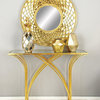 Elegant Console Table, Geometric Base With Mirror Top and Textured Gold Finish
