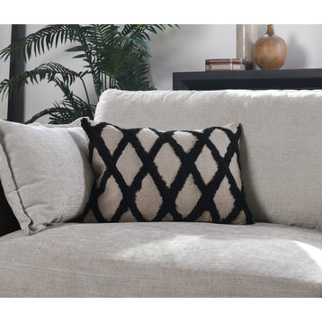 Evangeline 100% Linen 14"x 20" Throw Pillow, Ivory by Kosas Home, Black