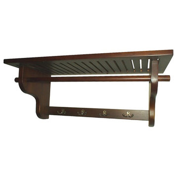 D-Art Collection Solid Mahogany Wood Wall Hanger Shelf in Dark Brown
