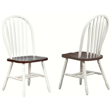 Andrew Arrowback Windsor Dining Chair Antique White/Chestnut Brown Wood Set of 2
