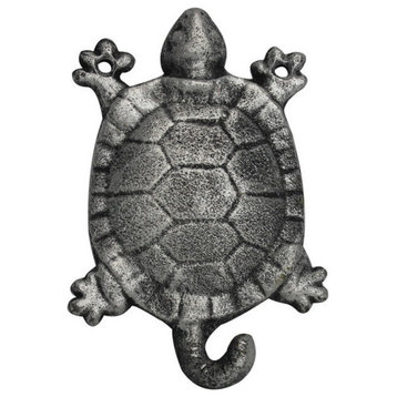 Rustic Silver Cast Iron Turtle Hook 6'', Decorative Turtle, Cast Iron Wall Ho