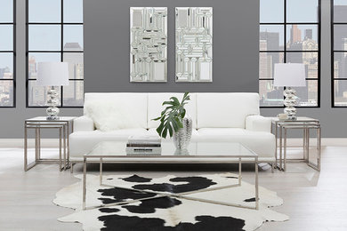 Living room - mid-sized contemporary formal and enclosed medium tone wood floor and gray floor living room idea in Vancouver with white walls, no fireplace and no tv