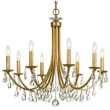 Bridgehampton 8-Light 29" Chandelier in Antique Gold with Hand Cut Crystal Cry
