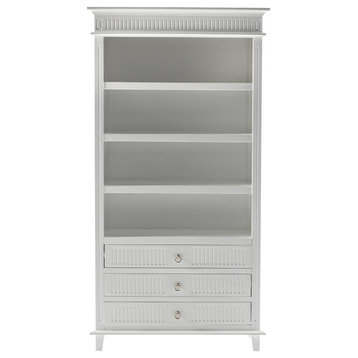 Classic White Bookcase With 3 Drawers, Belen Kox