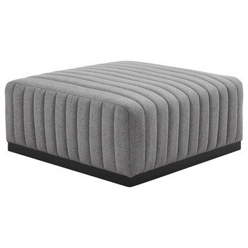 Conjure Channel Tufted Upholstered Ottoman, Black Light Gray
