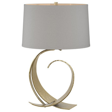 Fullered Impressions Table Lamp, Modern Brass, Light Grey Shade
