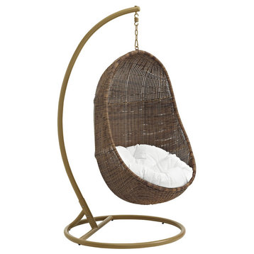 Coffee White Bean Outdoor Patio Wood Swing Chair With Stand