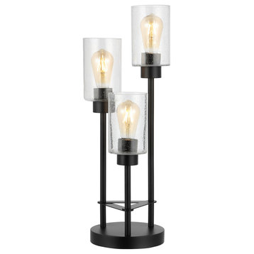 Axel Modern 20.5" 3-Light Iron/Seeded Glass Modern LED Table Lamp, Black