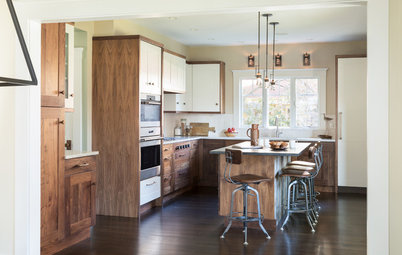 White-and-Walnut Kitchen Cabinets Steal the Show