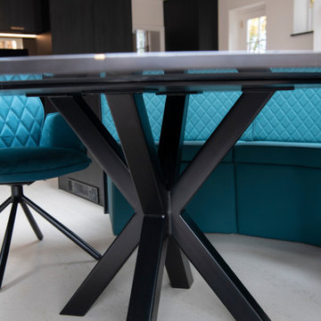 Matt Black bespoke table legs to support heavy stone worktop